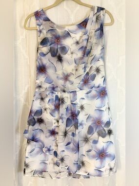 Lauren Conrad Size 12 Blue Purple Romantic Sleeveless | Floral Chiffon Dress